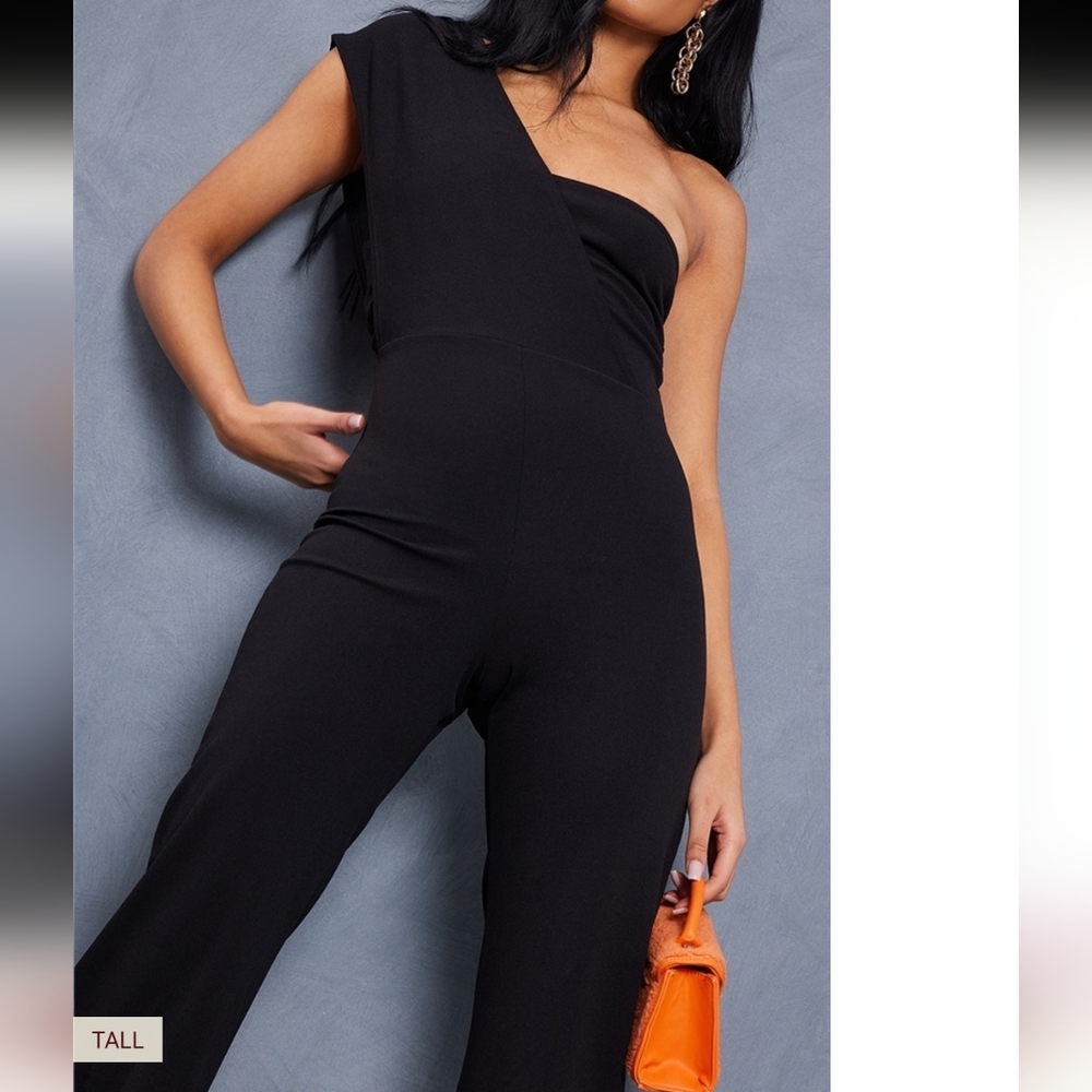 NWT PrettyLittleThing Black One-Shoulder Cocktail Gown Size 18 - Picture 9 of 10